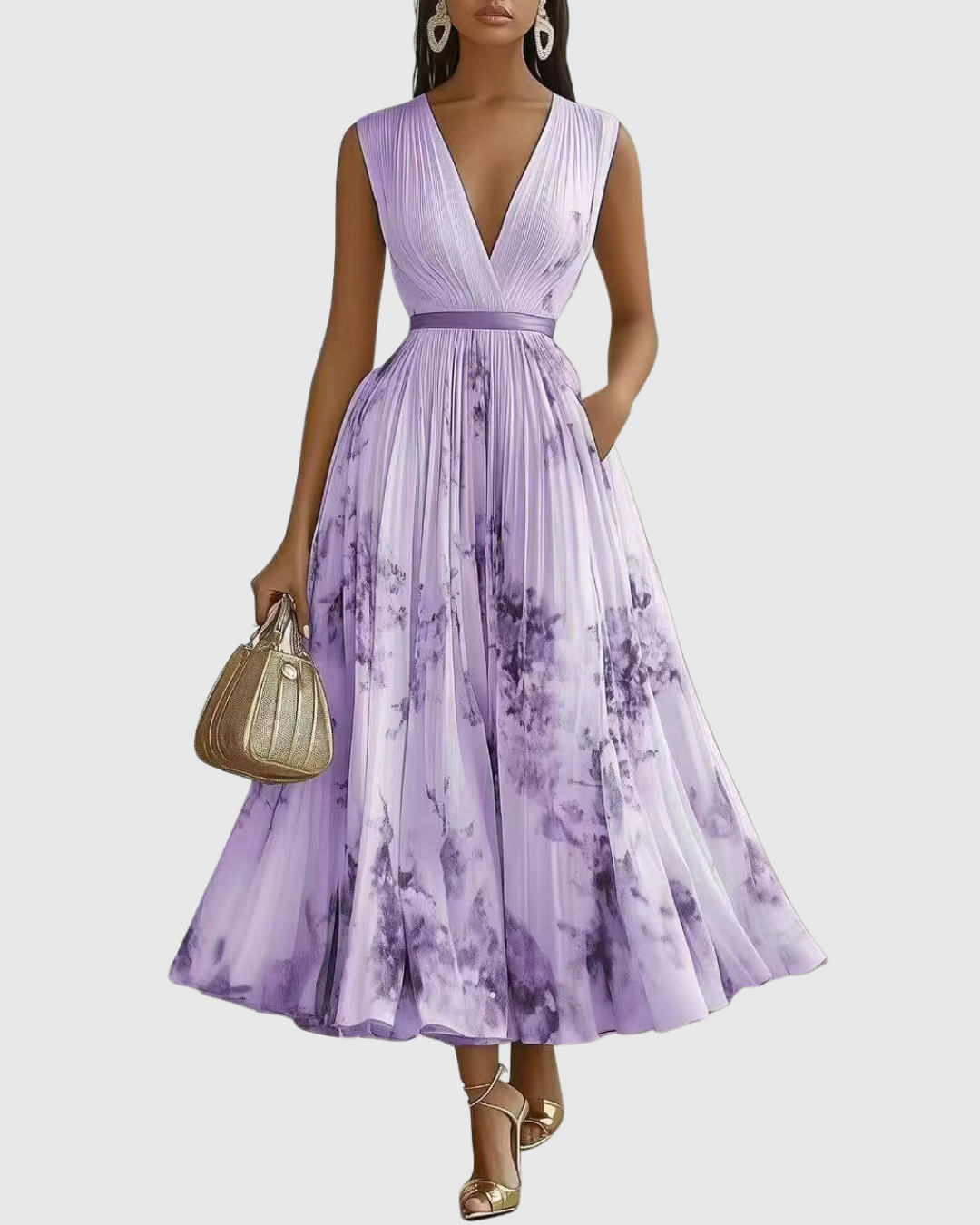 Abito Donna Raso Plissettato Elegante Maxi Dress