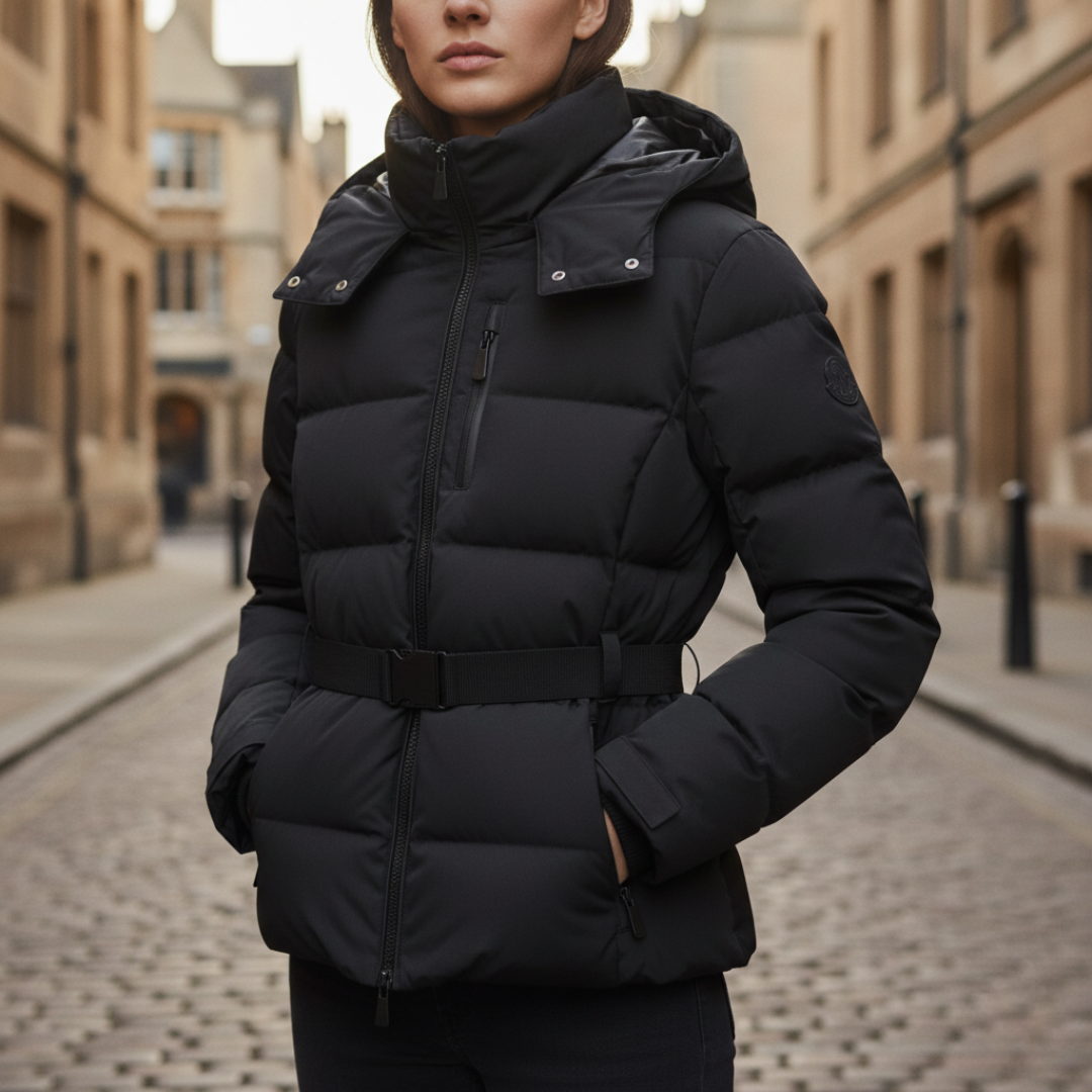 Giacca Piumino Donna Nero Impermeabile Materiale Poliestere con Cappuccio