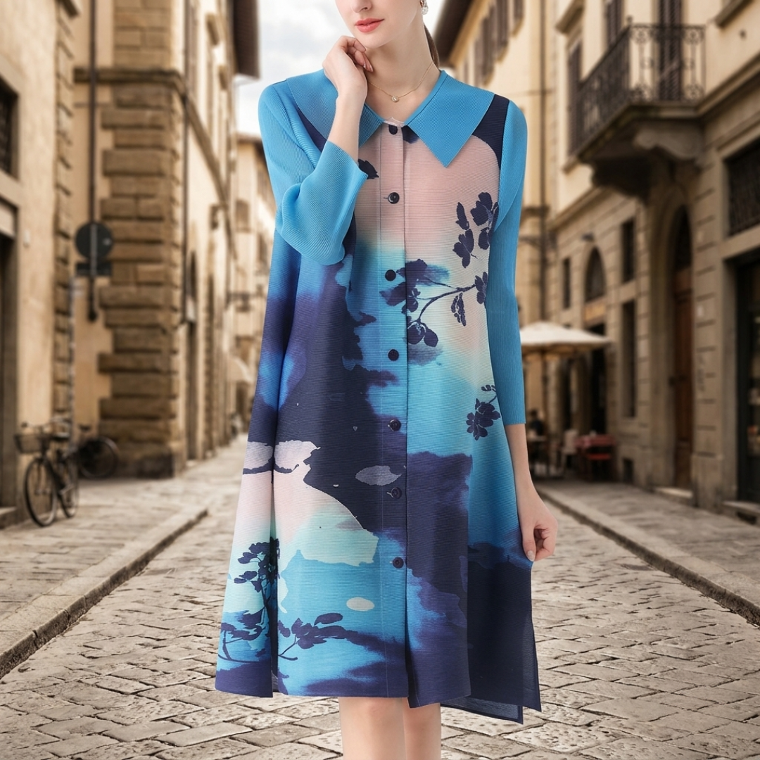 Abito Lungo Donna Drappeggiato Maniche Lunghe Pliche