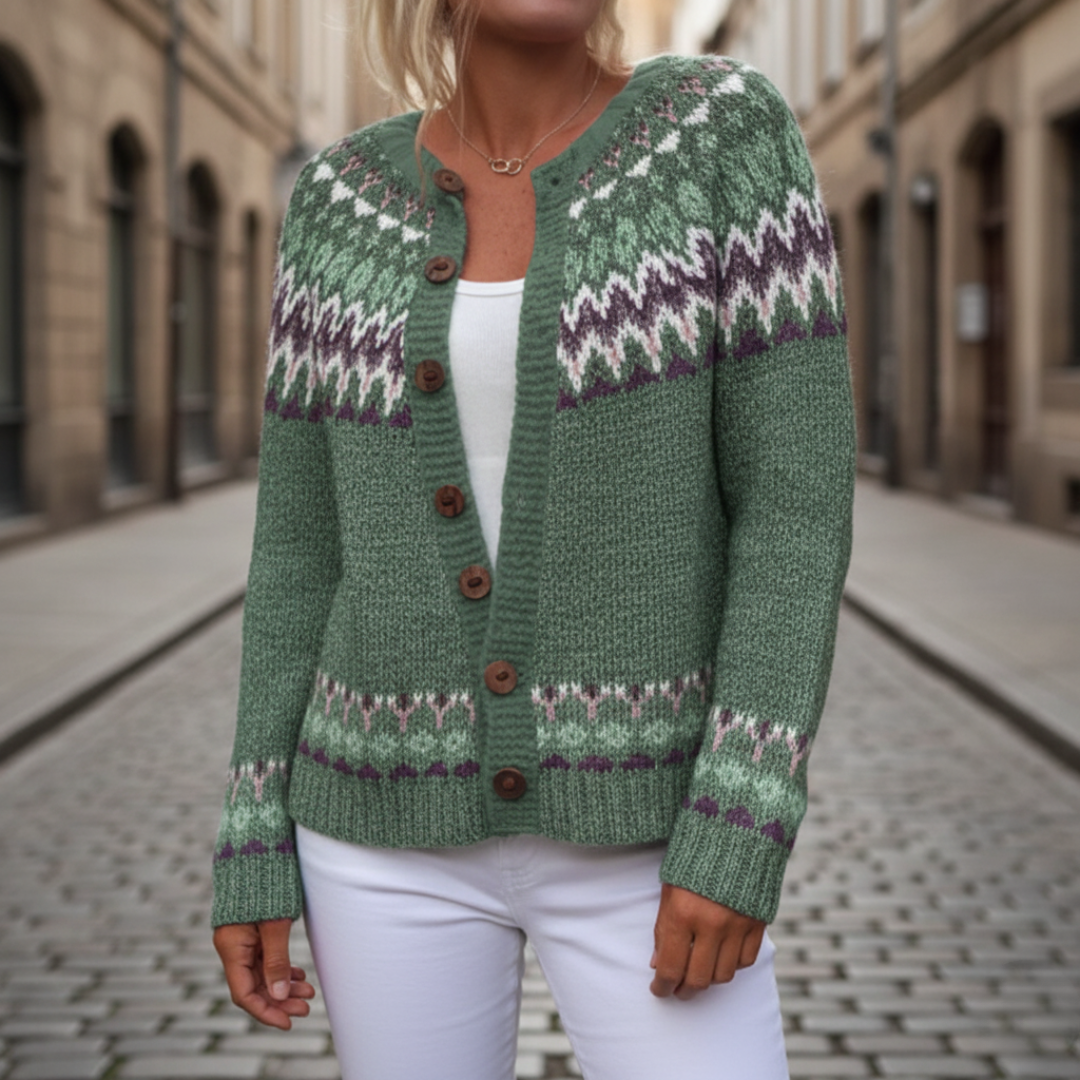Cardigan Donna Jaquard Verde Invernale