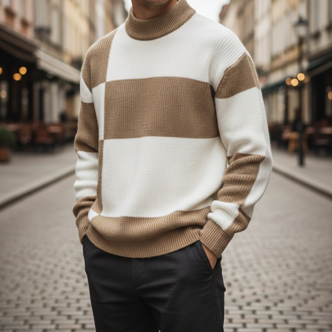 Maglione Collo Alto a Blocchi di Colore