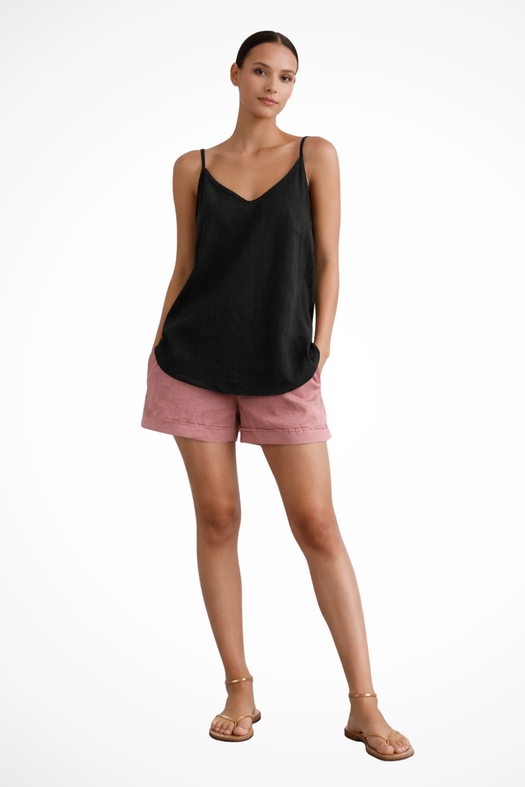 Top Donna Lino Smanicato con Spalline a Filo