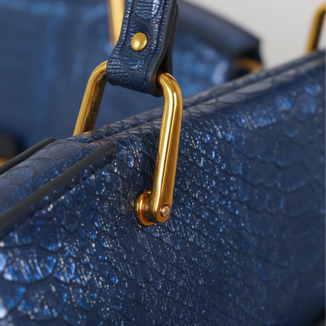 Borsa Donna in Pelle Sintetica Blu con Manici