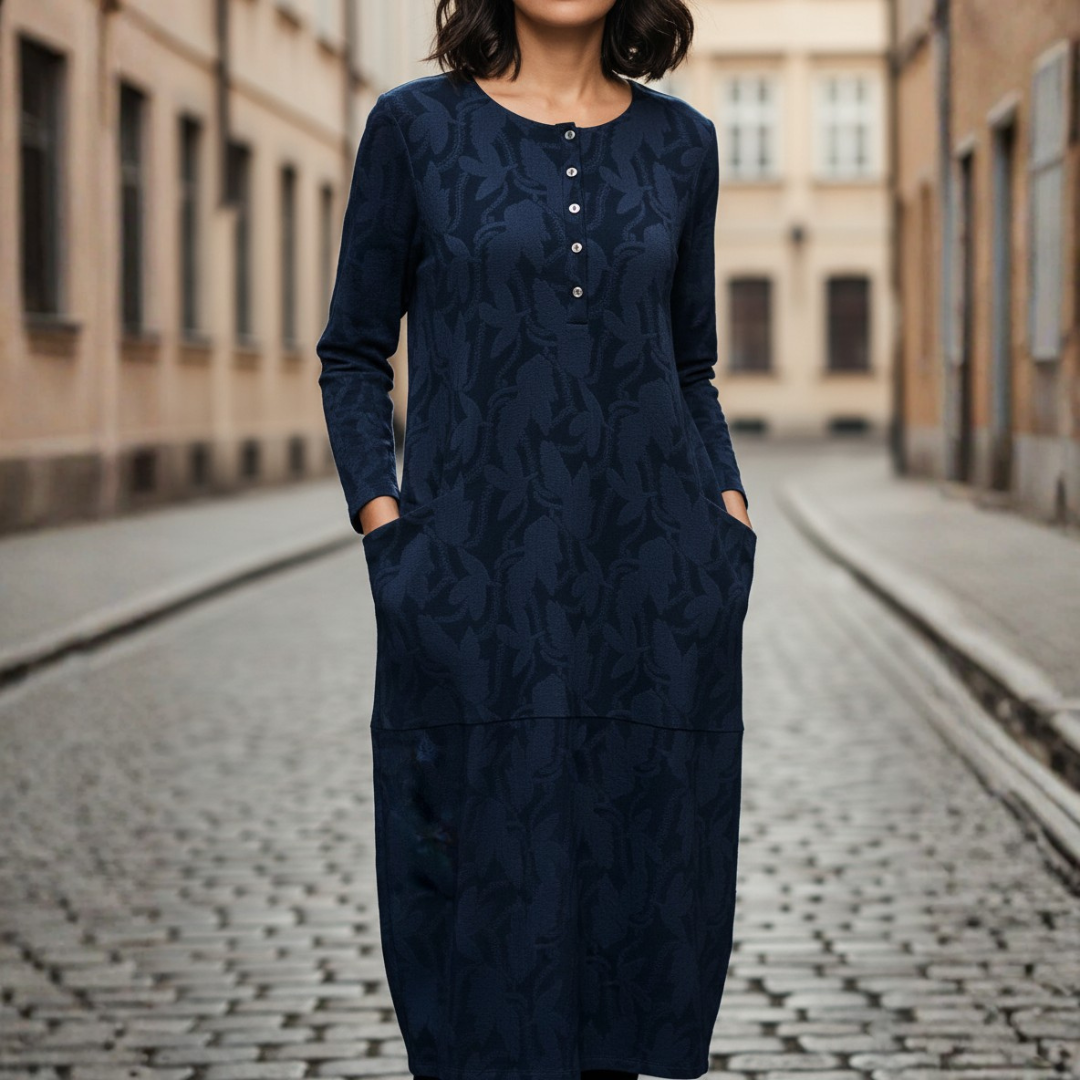 Vestito donna midi con maniche lunghe e tasche