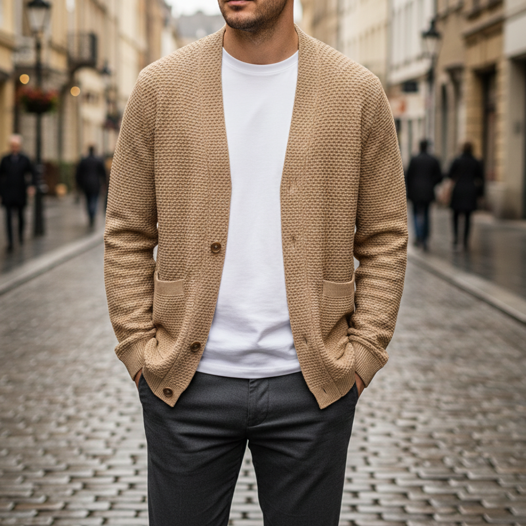 Cardigan Uomo Scollo a V Multicolore Regular Fit