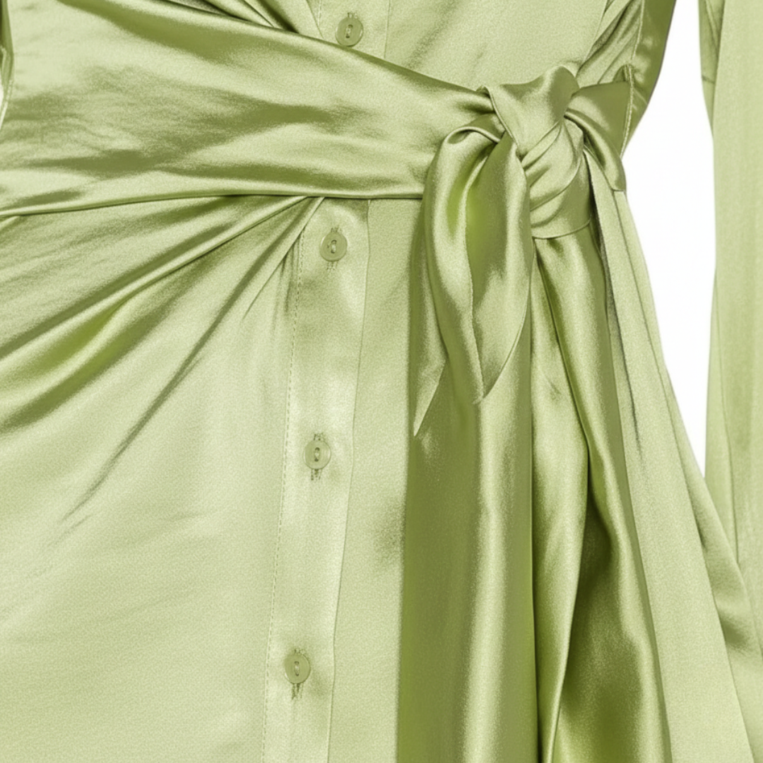Abito a Camicia Donna in Raso Verde