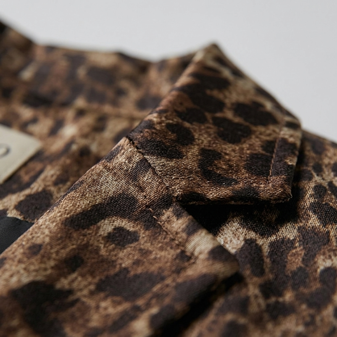 Completo Donna Blazer Doppiopetto con Cintura e Pantaloni Stampati Leopardo