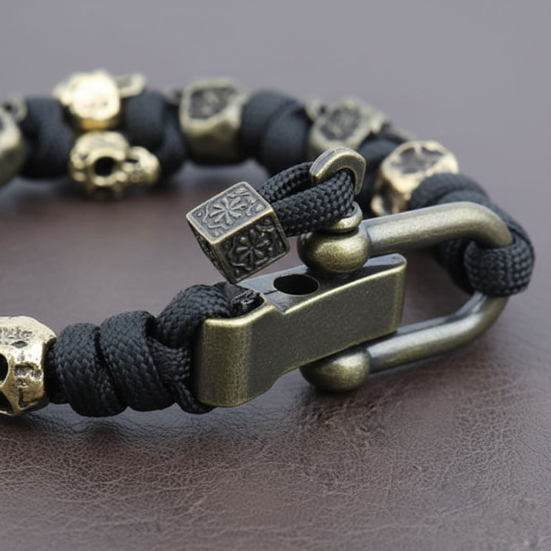 Bracciale Uomo Paracord con Teschi in Metallo Bronzo