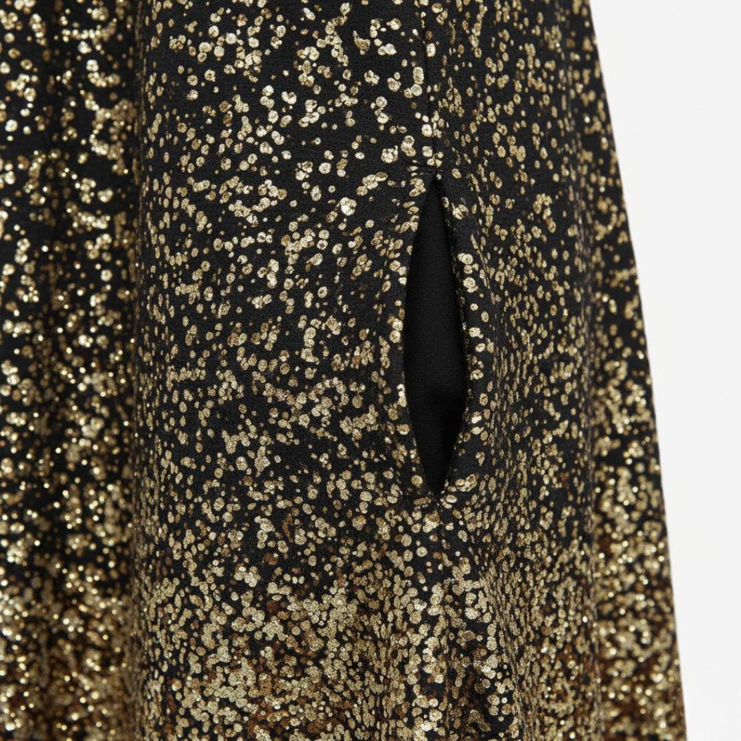 Vestito Donna Midi Nero Oro Misto