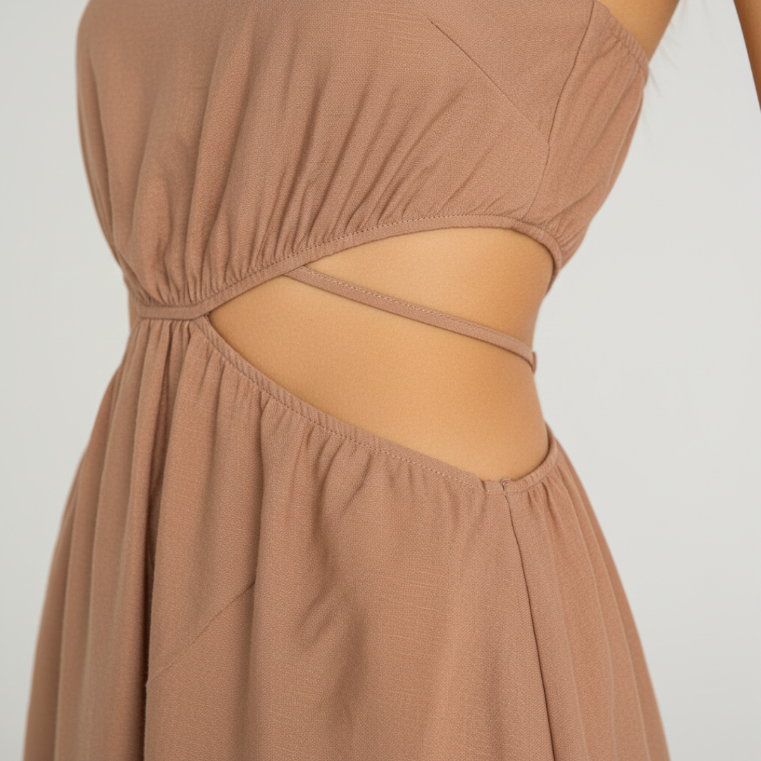 Abito Lungo Estivo da Donna con Spalline Marrone