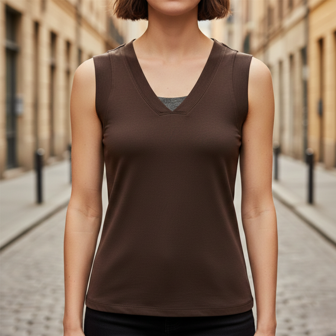 Top Donna Senza Maniche Scollo a V Vestibilità Aderente