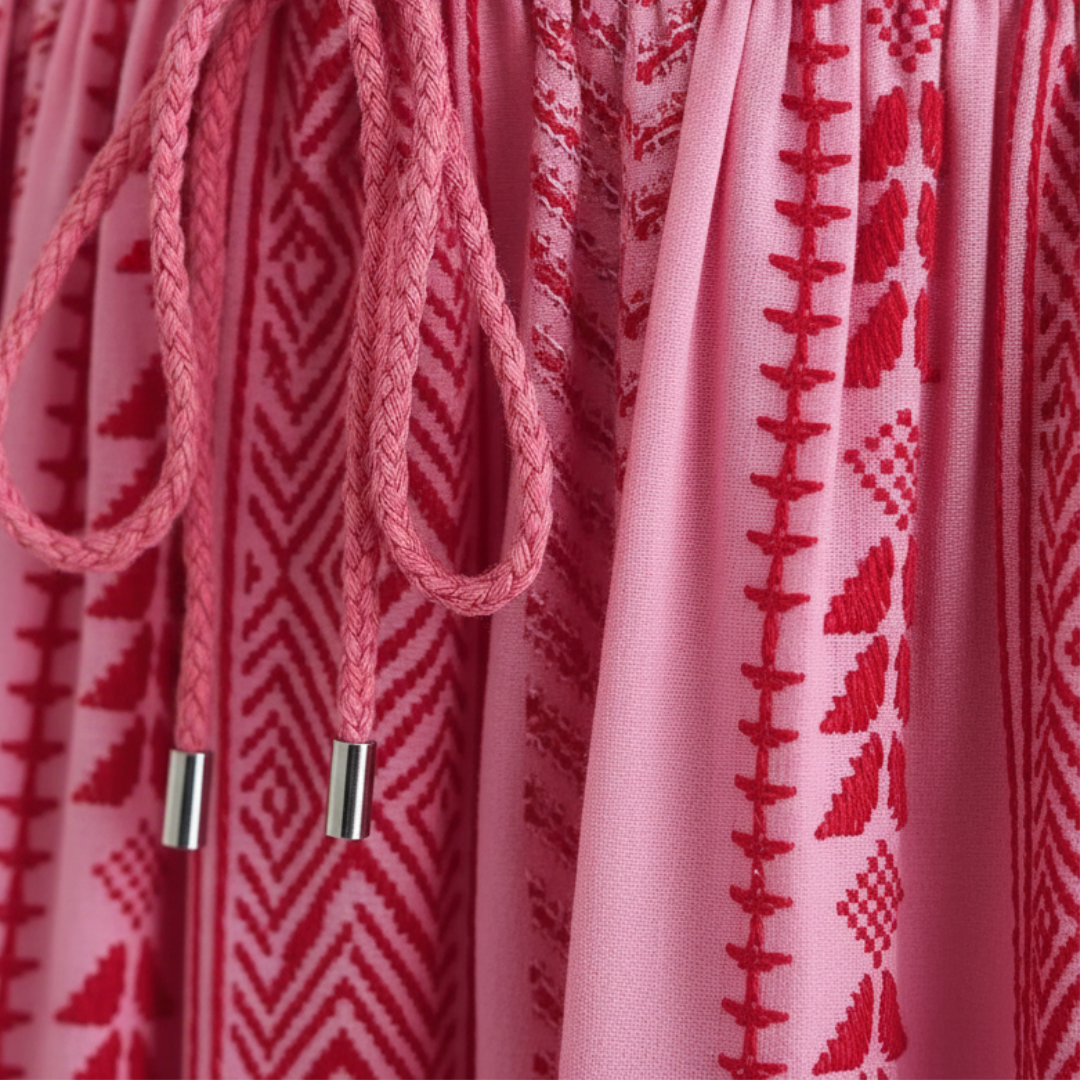 Abito Maxi Donna Rosa a Fantasia con Spalline Sottili