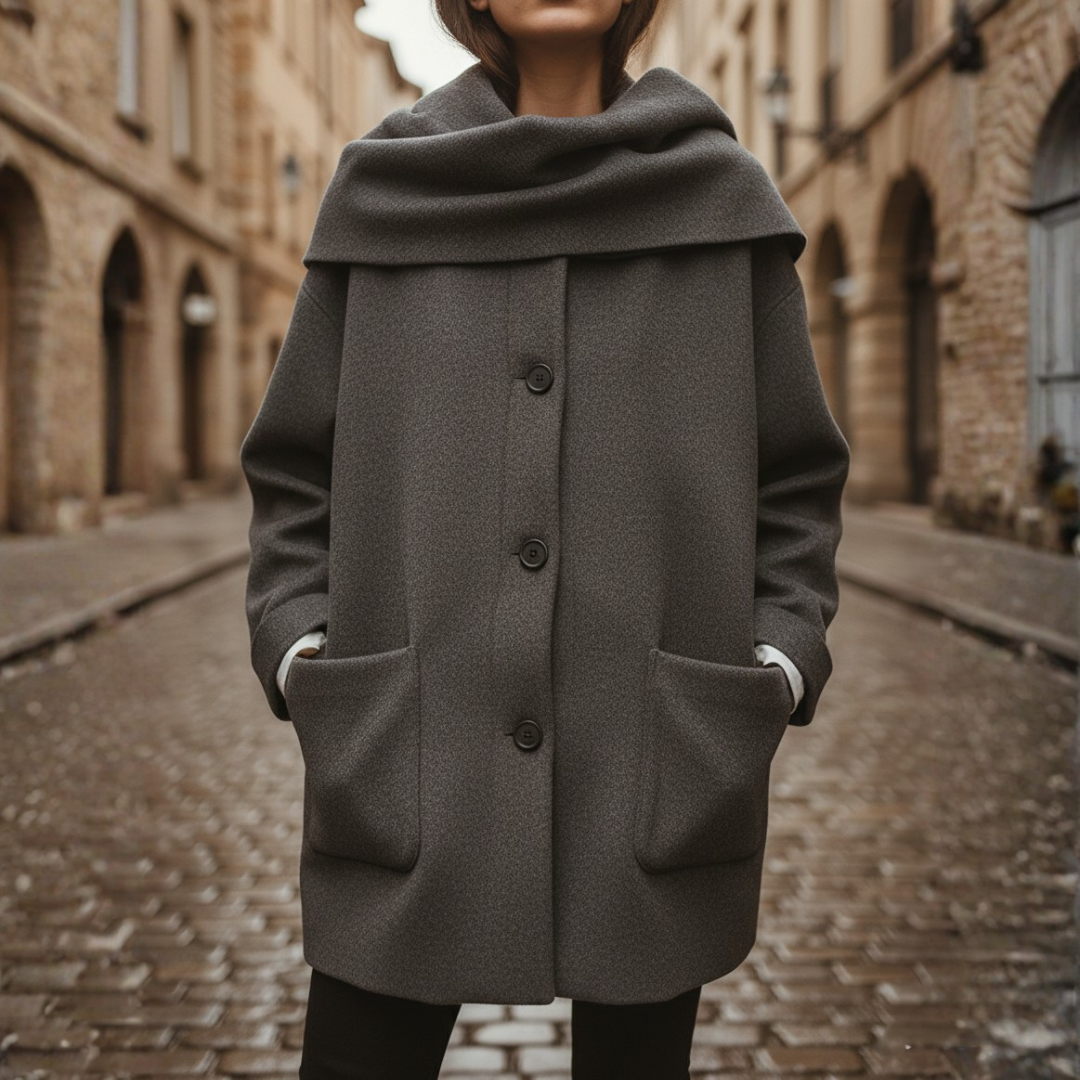 Cappotto Corto Donna in Materiale di Alta Qualità con Cappuccio e Mantella Oversize