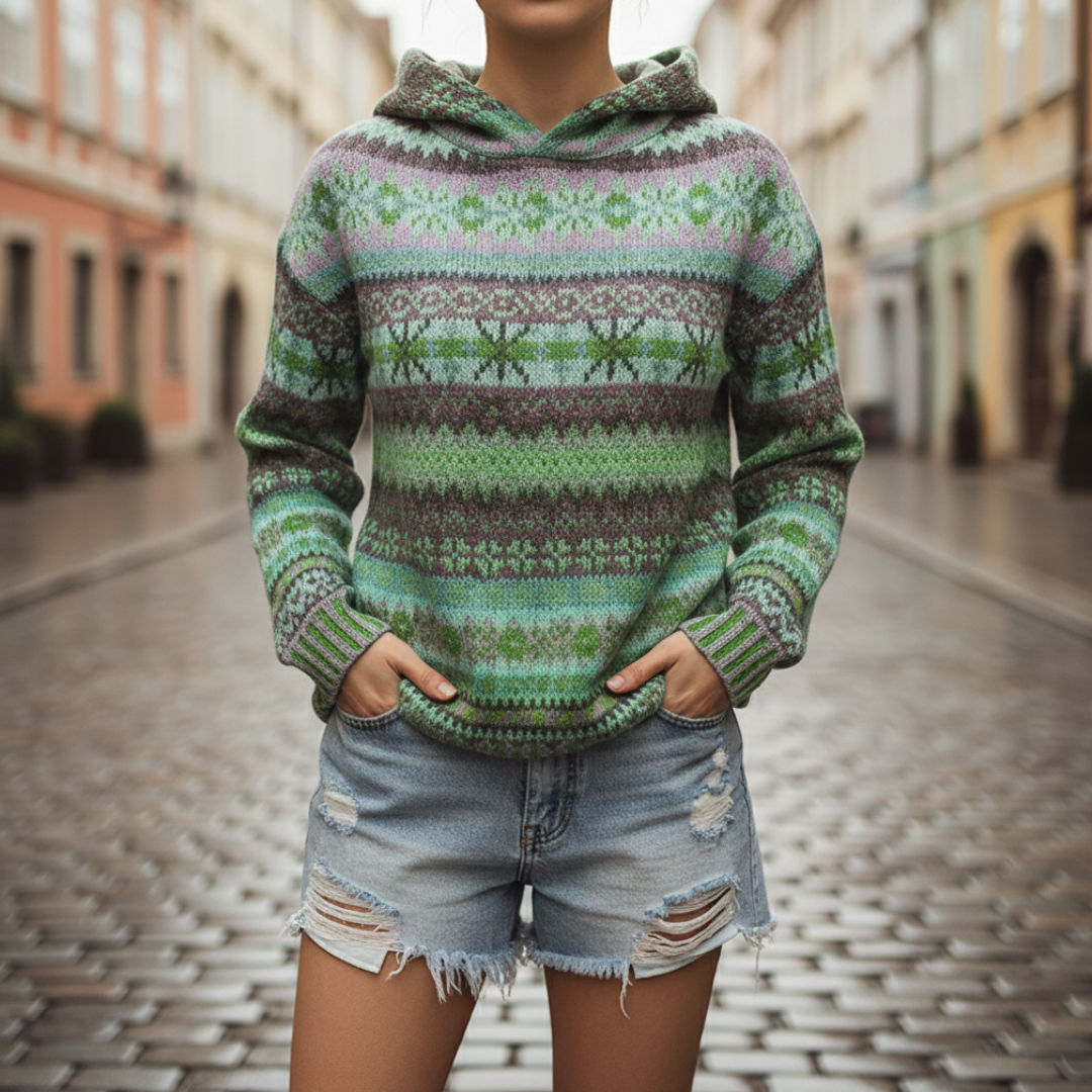 Maglione donna con cappuccio fantasia