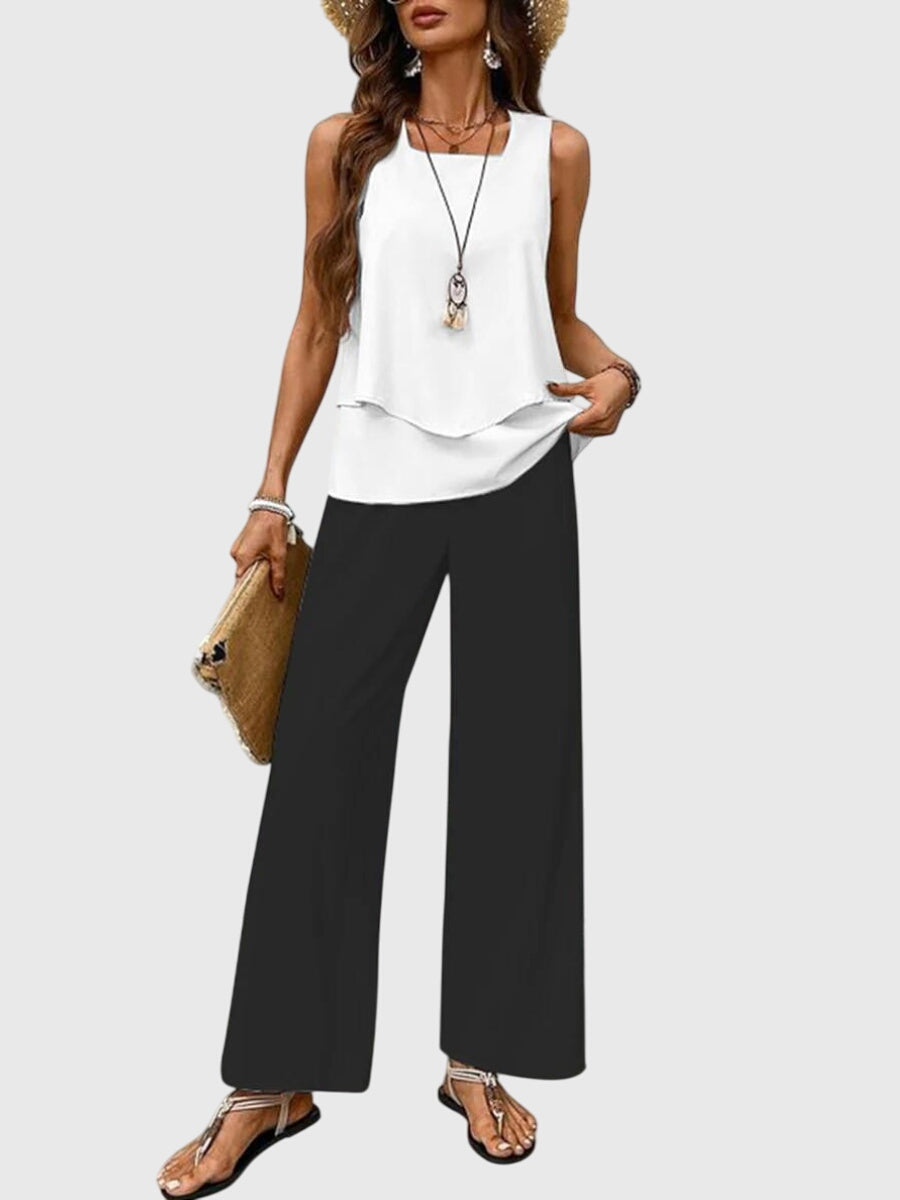 Set Estivo Donna Elegante Velluto Smanicato Slim Fit con Bottoni