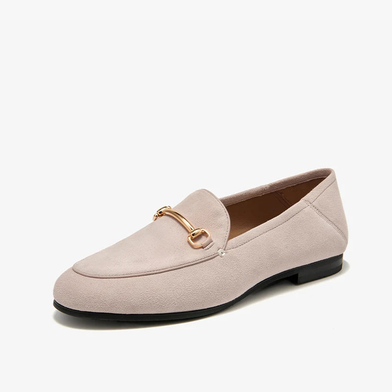 Mocassini Donna Suede Punta Tonda Decorazione Metallica Casual Flat Handmade