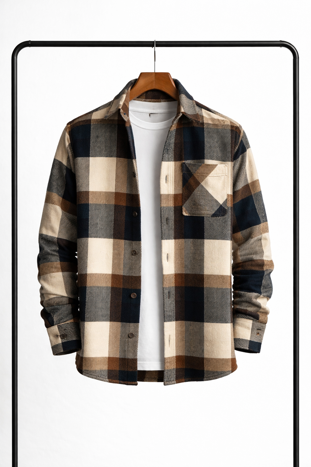 Camicia Uomo Flanella Scozzese Smanicato Manica Lunga