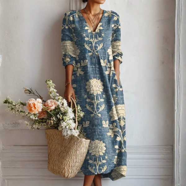Abito Donna Elegante Smanicato Floreale con Scollo a V – Cerimonia