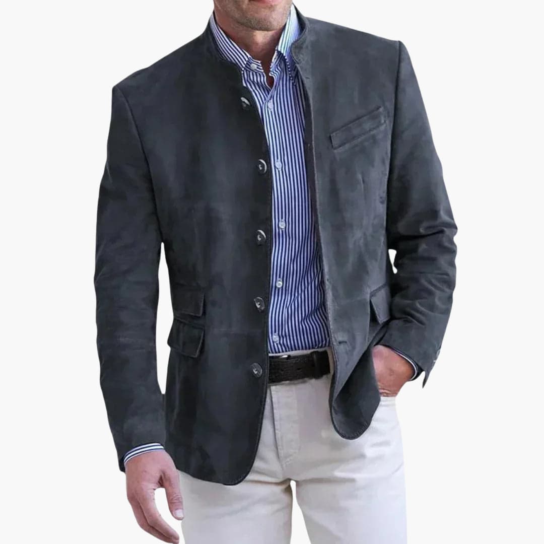 Blazer Uomo Scamosciato Slim Fit Collo Coreano Button-Up