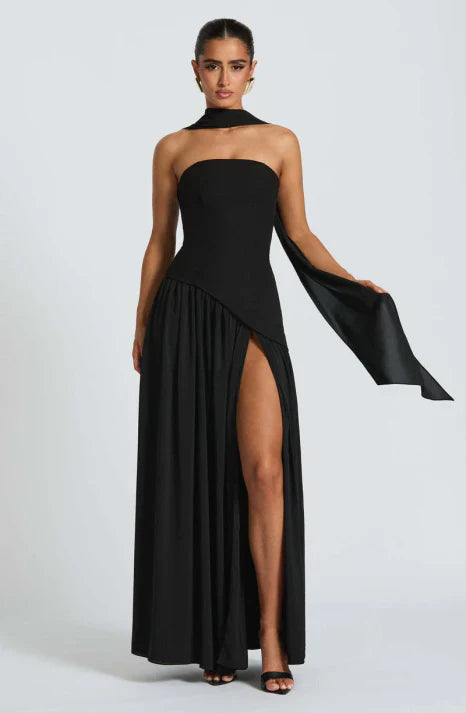 Abito Donna Maxi In Seta Senza Spalline Smanicato Fluido