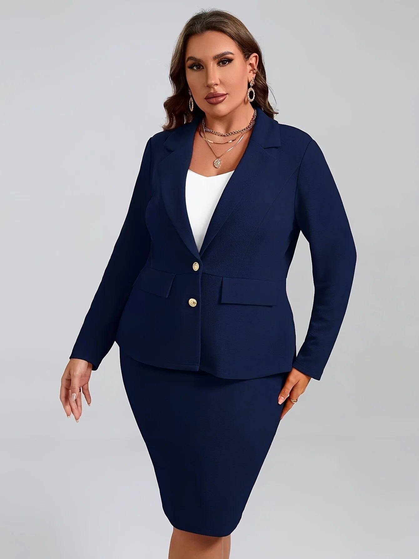 Giacca Elegante Donna Taglie Forti in Velluto con Bottoni – Completo Ufficio 2 Pezzi