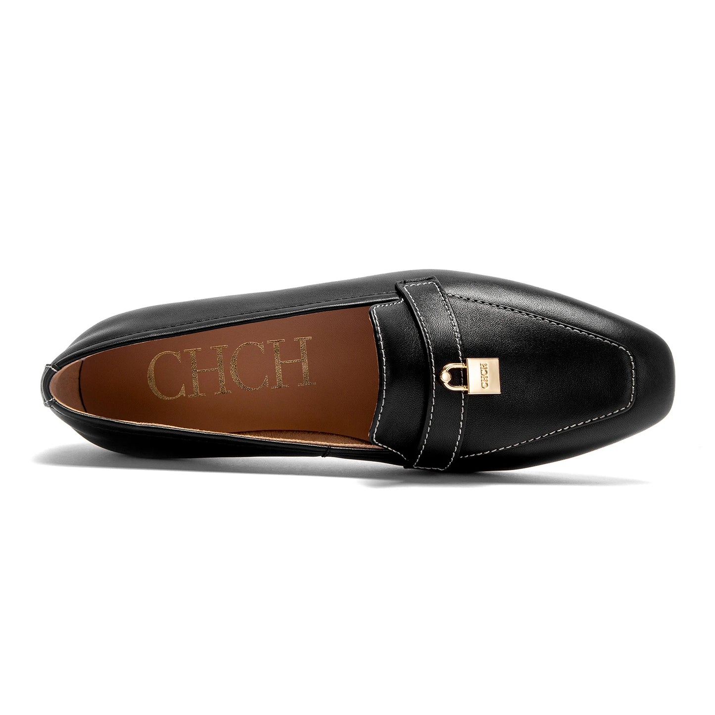 Ballerine Donna Pelle con Dettaglio Chiusura Oro Punta Tonda Tacco Basso Casual Ufficio