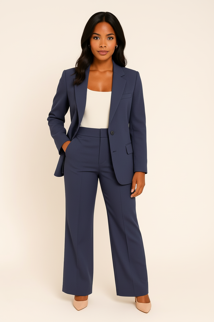 Completo Donna Elegante in Tessuto con Blazer e Pantaloni Slim Fit