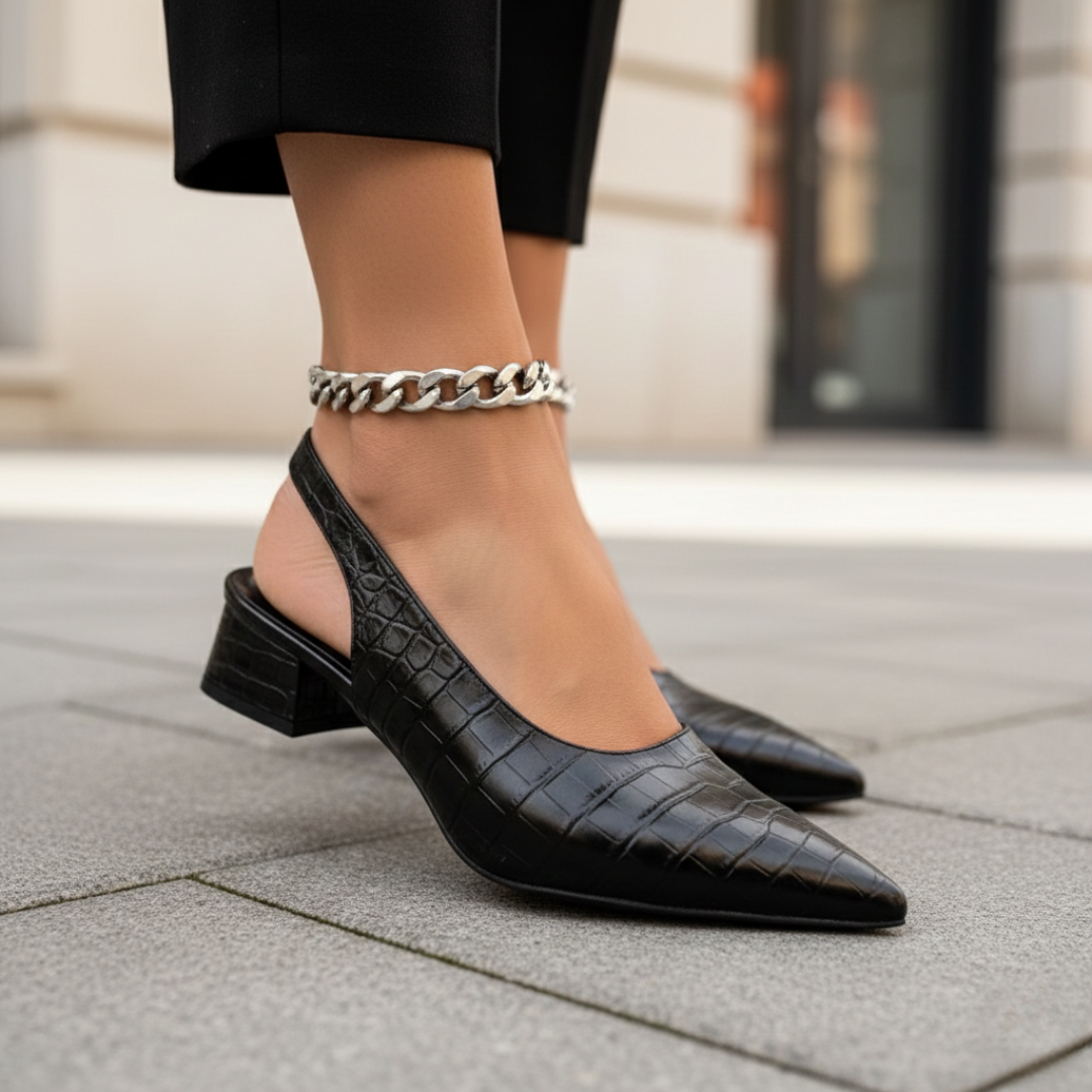Scarpe Slingback Donna Tacco Largo Effetto Coccodrillo
