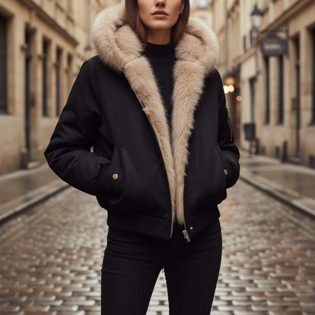 Giacca Bomber Donna con Cappuccio in Tessuto