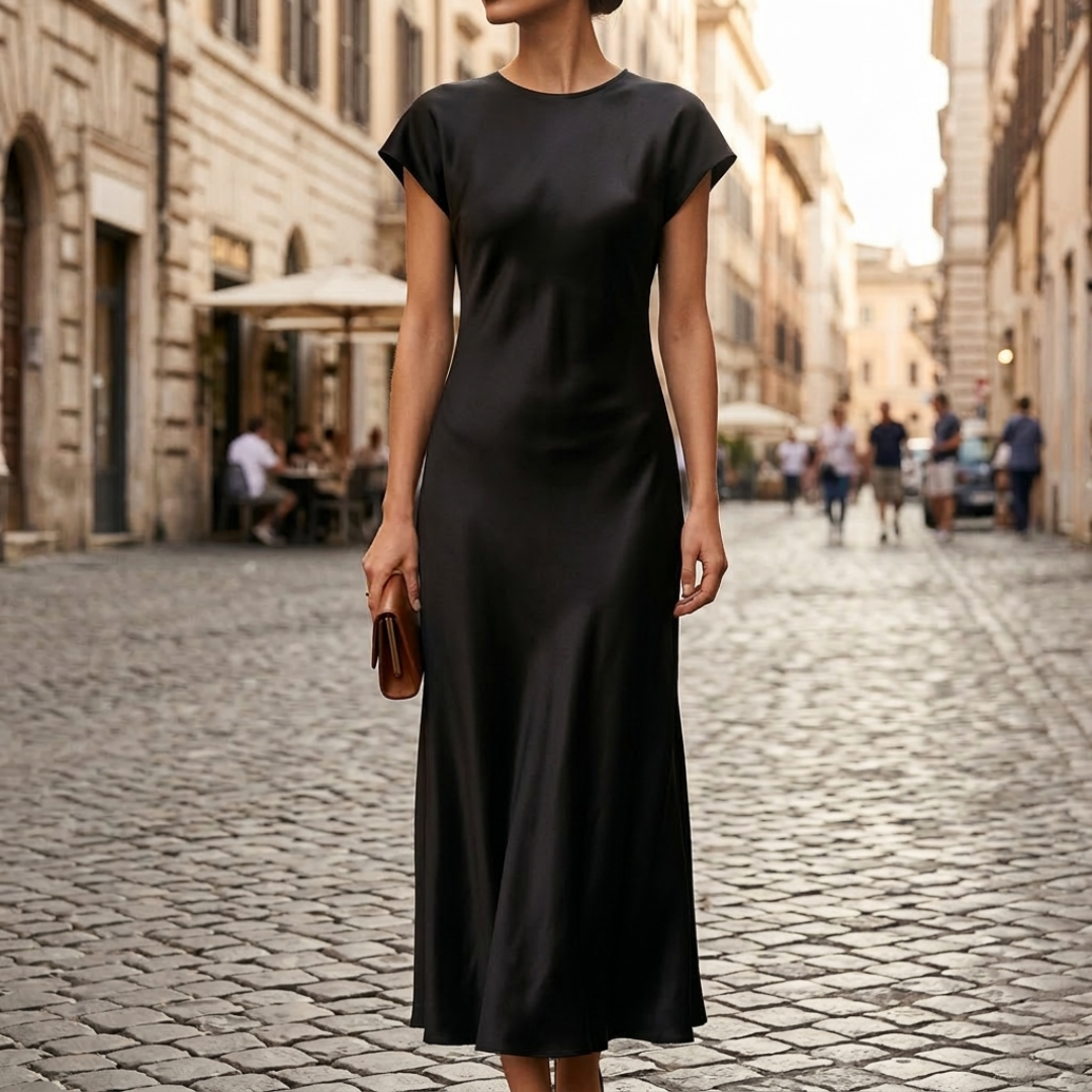 Abito Midi Donna Elegante a Maniche Corte