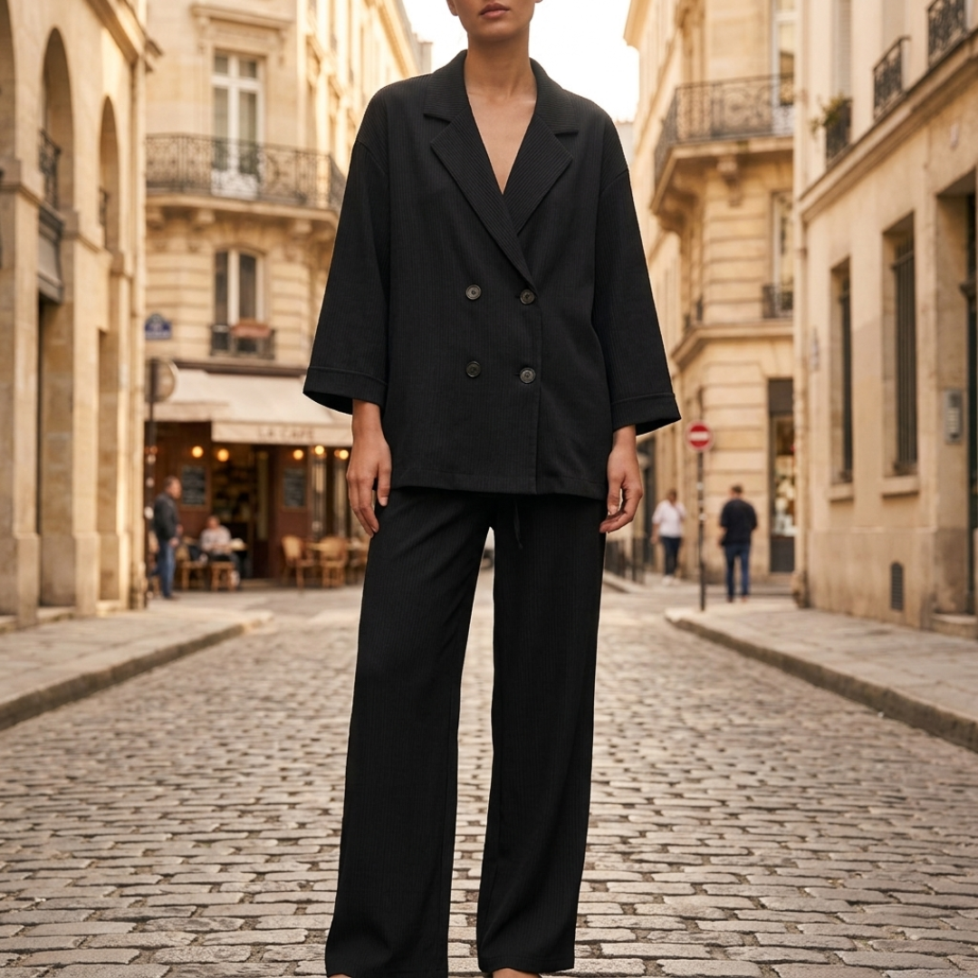 Completo Donna Blazer Doppiopetto e Pantaloni a Gamba Larga