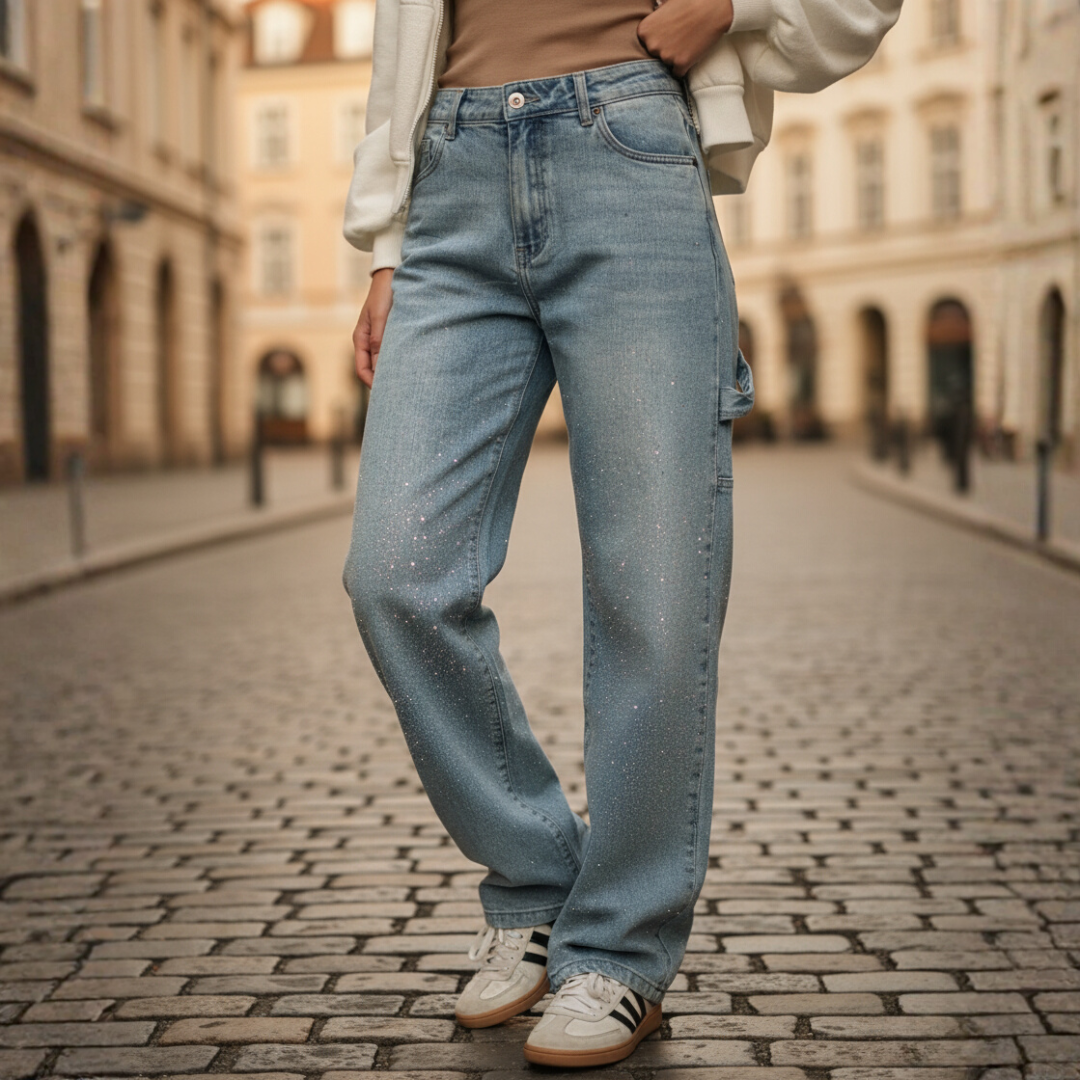 Jeans Donna Denim con Strass
