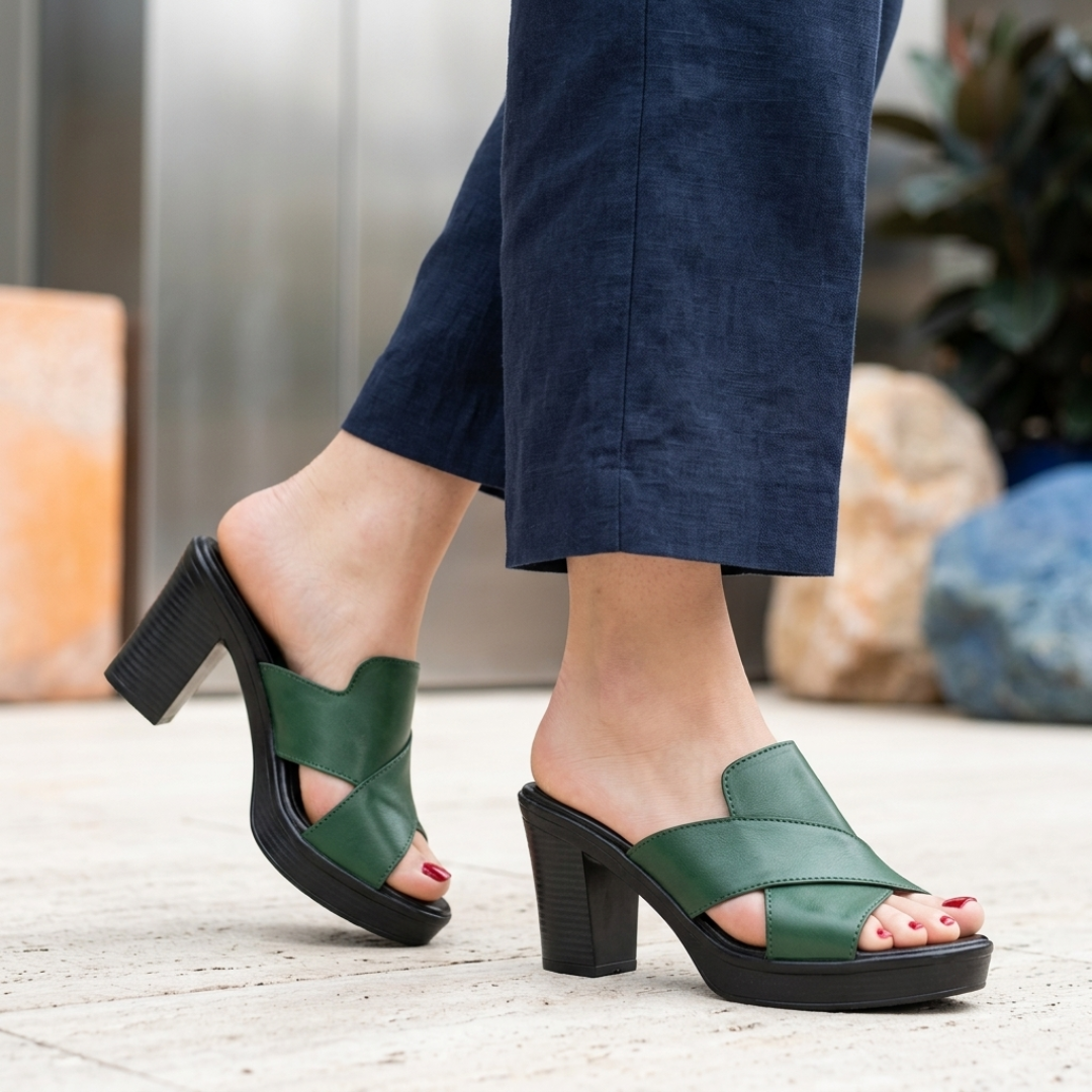 Sandali Ortopedici Donna con Tacco Largo Platform e Fasce Incrociate Mules
