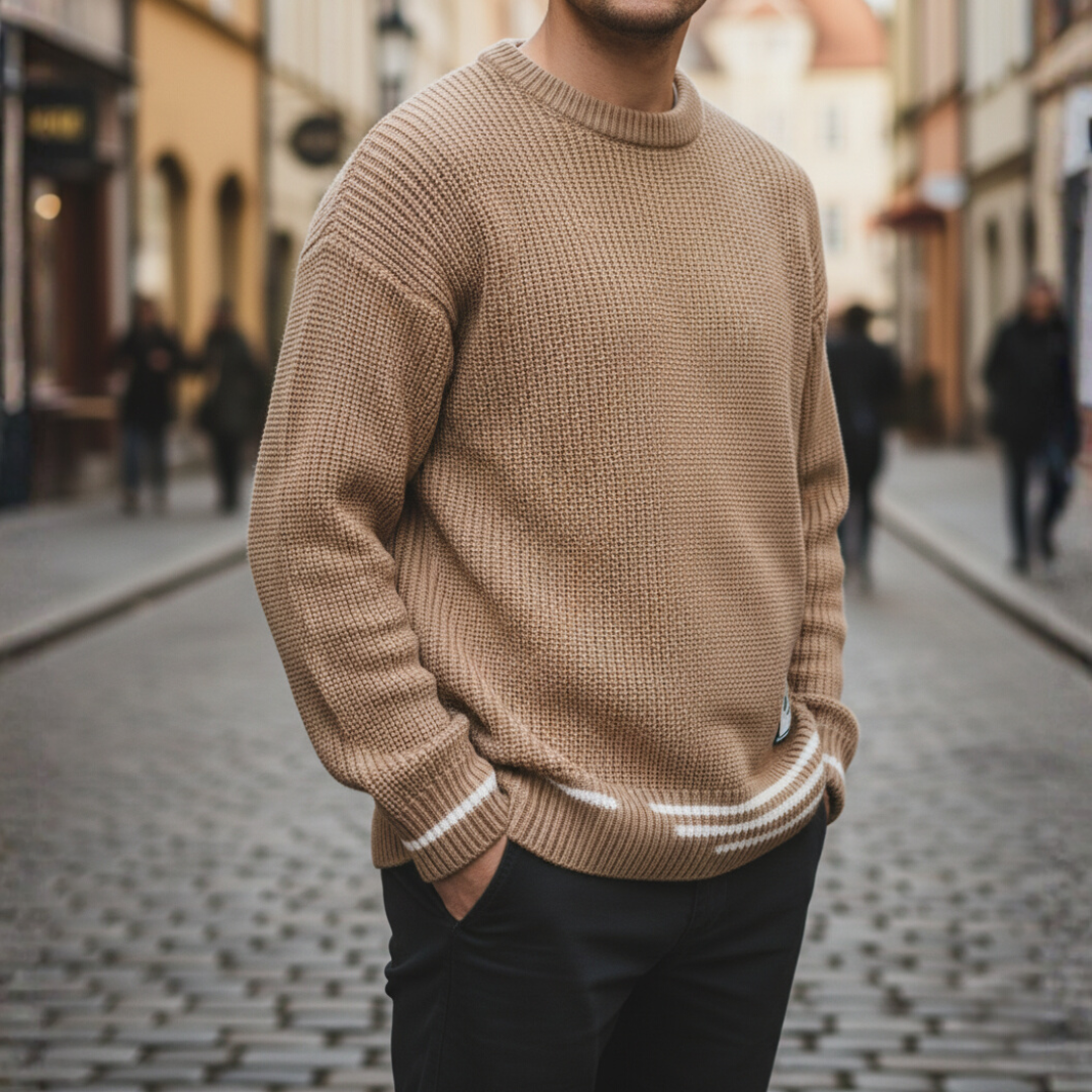 Maglione Uomo Oversize Invernale Maglia Spessa con Dettagli a Righe