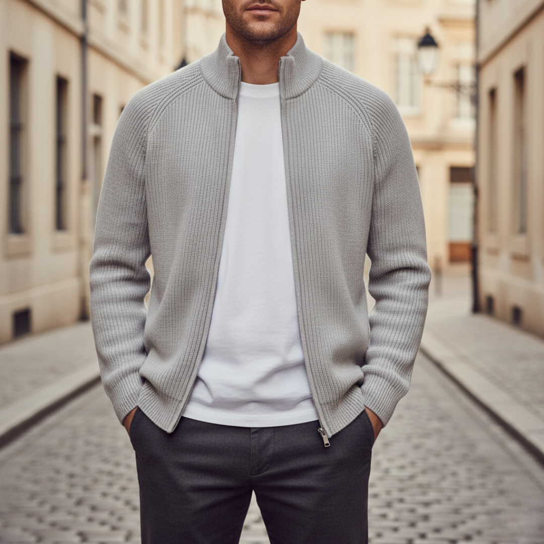Cardigan Uomo in Filato Morbido con Zip Intera