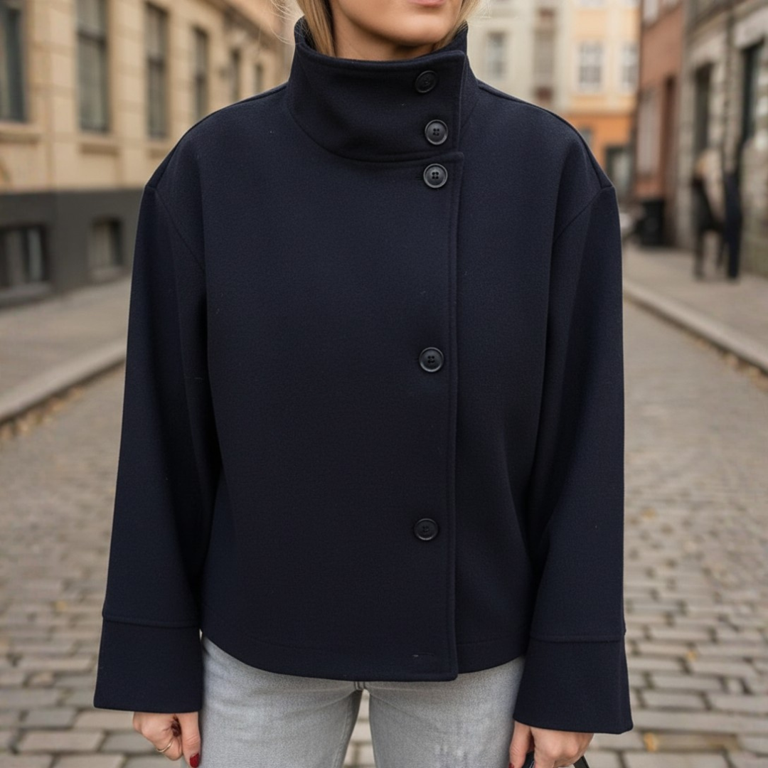 Cappotto Donna con Collo Alto e Bottoni