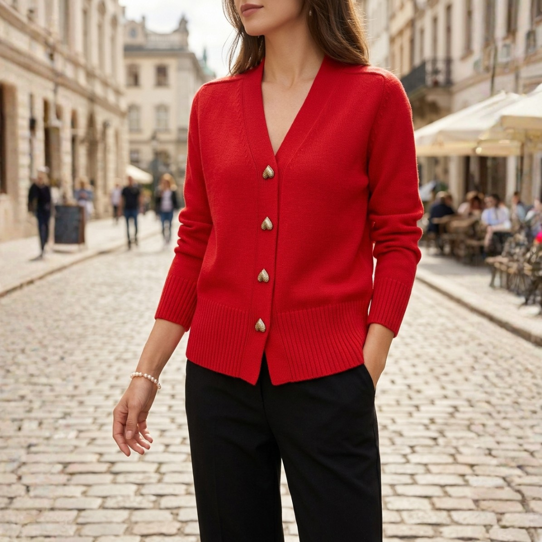 Cardigan Donna in Maglia con Bottoni Dorati a Cuore