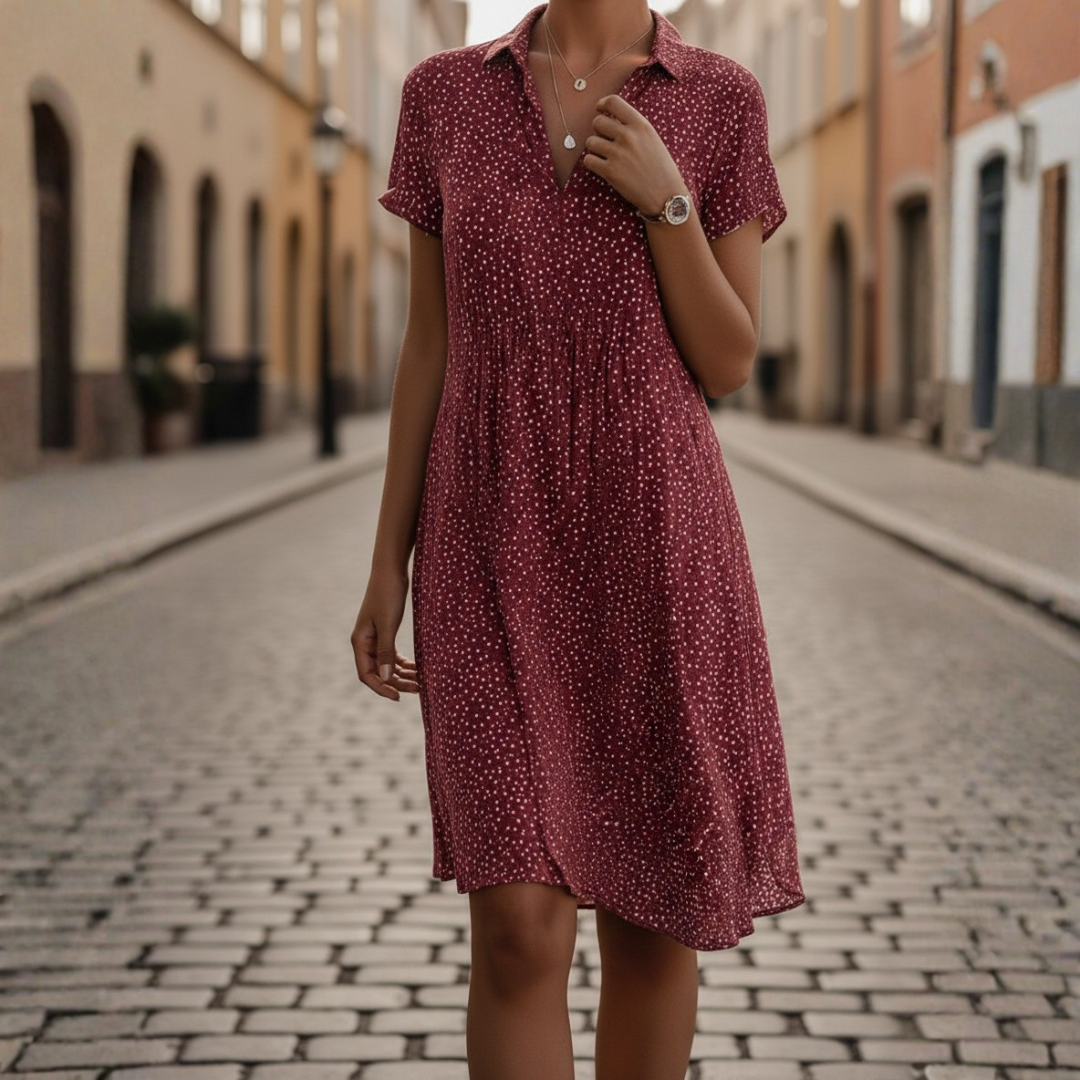 Abito a Camicia a Pois Maniche Corte Scollo a V Donna