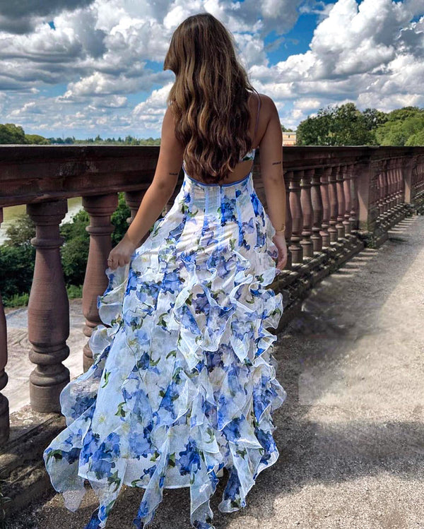 Abito Donna Floreale Maxi Smanicato con Scollo a V