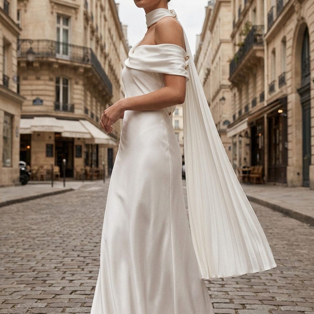 Abito Maxi Donna in Raso con Scollo Americano