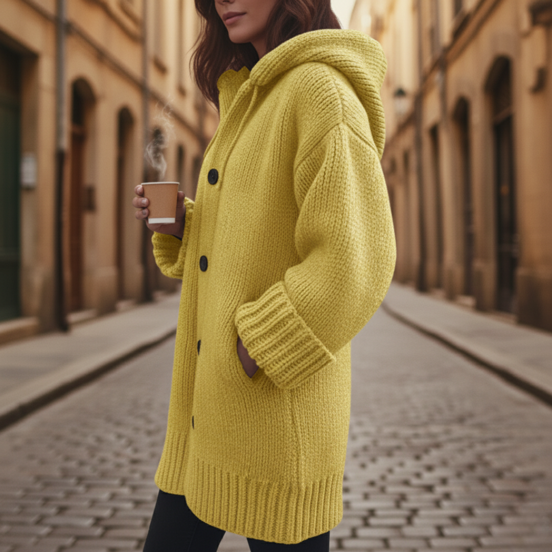 Cardigan Oversize Donna con Cappuccio in Misto Fibre