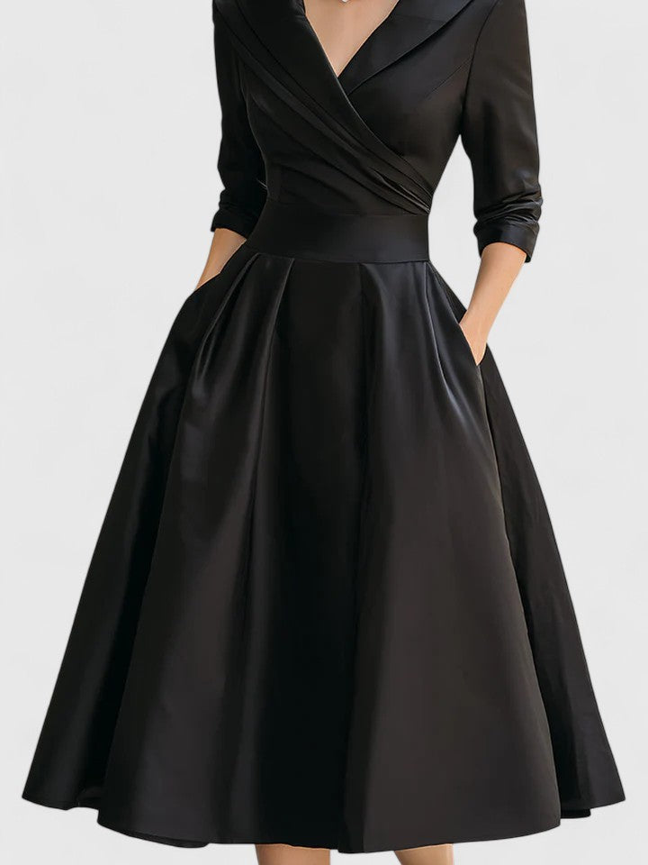 Abito Midi Donna Elegante Velluto Smanicato Manica Lunga – Cerimonia