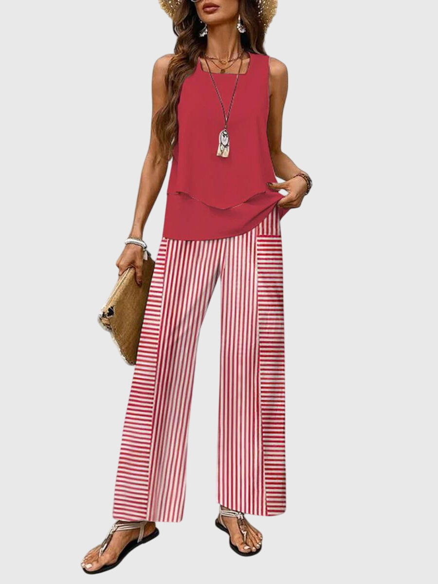Set Estivo Donna Elegante Velluto Smanicato Slim Fit con Bottoni