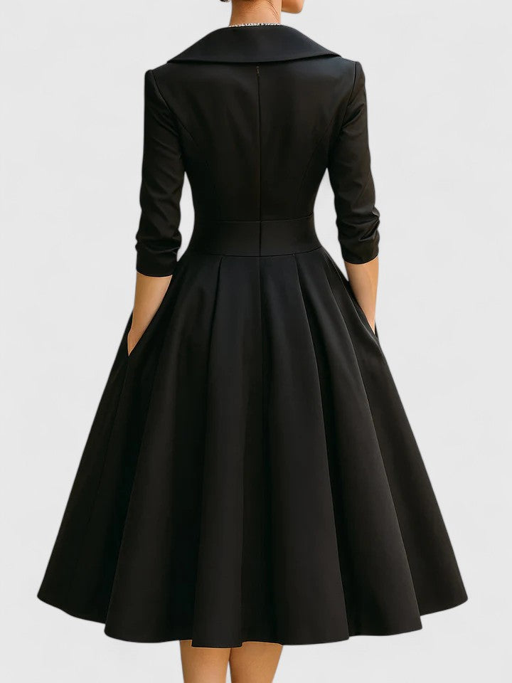 Abito Midi Donna Elegante Velluto Smanicato Manica Lunga – Cerimonia