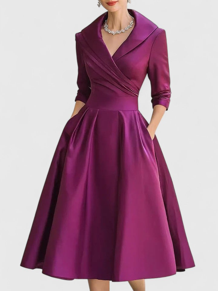 Abito Midi Donna Elegante Velluto Smanicato Manica Lunga – Cerimonia