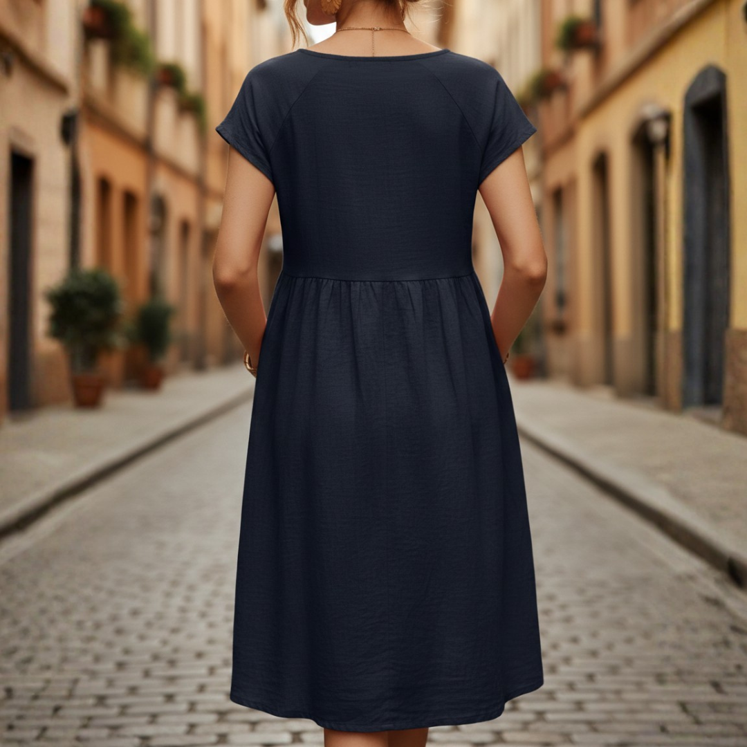 Abito Midi a Balze Maniche Corte Girocollo Donna