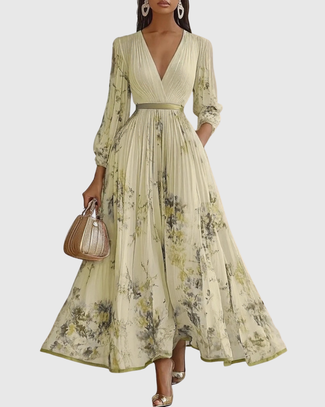 Abito Donna Raso Plissettato Elegante Maxi Dress