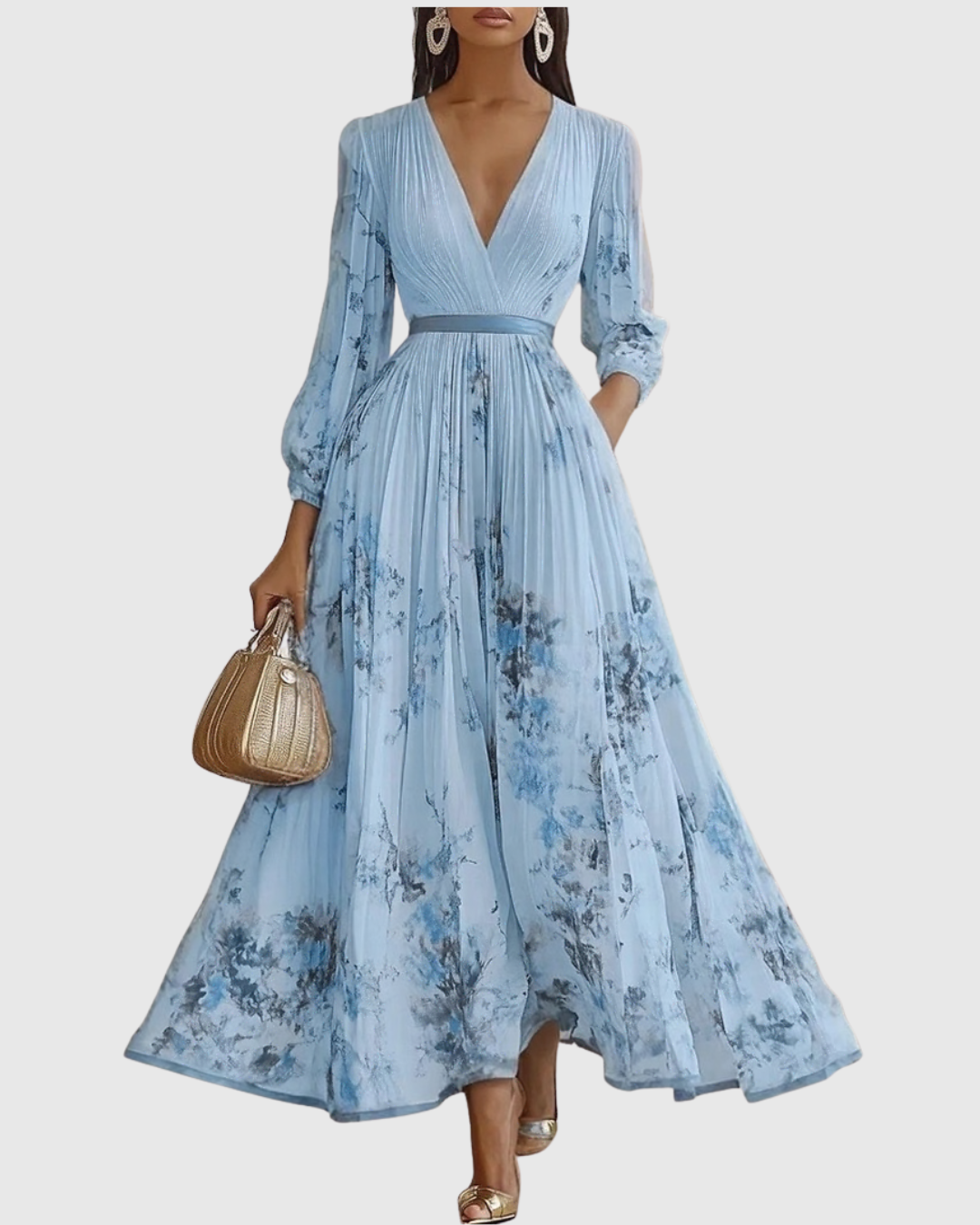 Abito Donna Raso Plissettato Elegante Maxi Dress