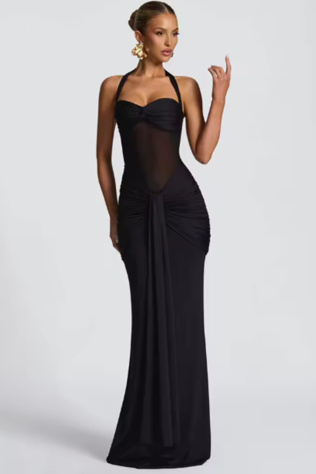 Abito Maxi Donna Raso Smanicato Plissettato