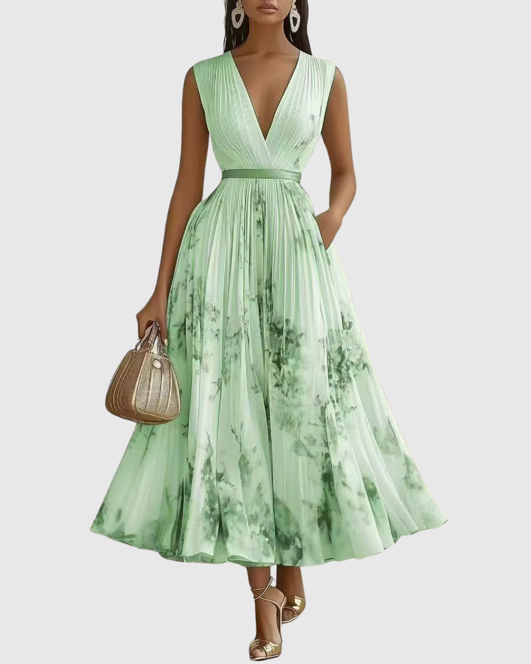 Abito Donna Raso Plissettato Elegante Maxi Dress